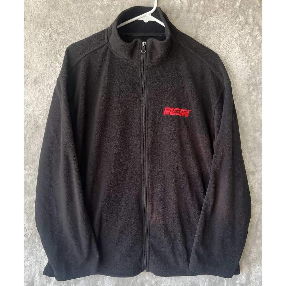 Featherlite‎ Fleece Jacket Mens L Full Zip Mock Neck Zipper Pockets Logo Black